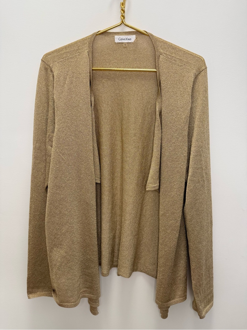 Calvin Klein XL Gold Metallic Shimmer Open Front Cardigan